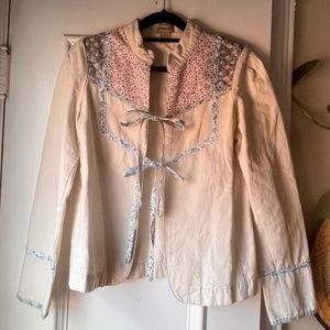 Anthropologie elevenses Tie-front Cream Shacket with details Size 4
